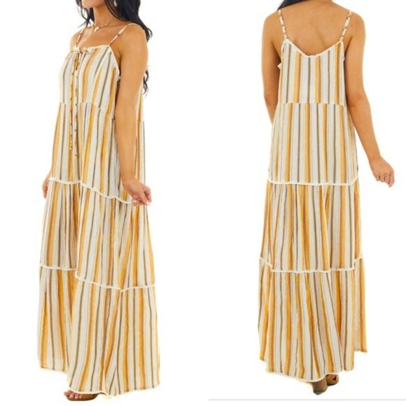 Yellow Striped Crochet Tiered Maxi Dress - Picture 4 of 6